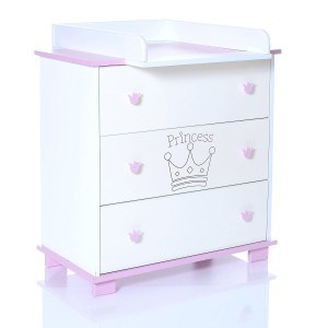 Baby Wickelkommode Prinzessin mit Wickelaufsatz und 3 gr. Schubladen